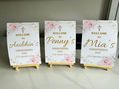 Pink Floral Personalised Party Welcome Sign - A3 & A4