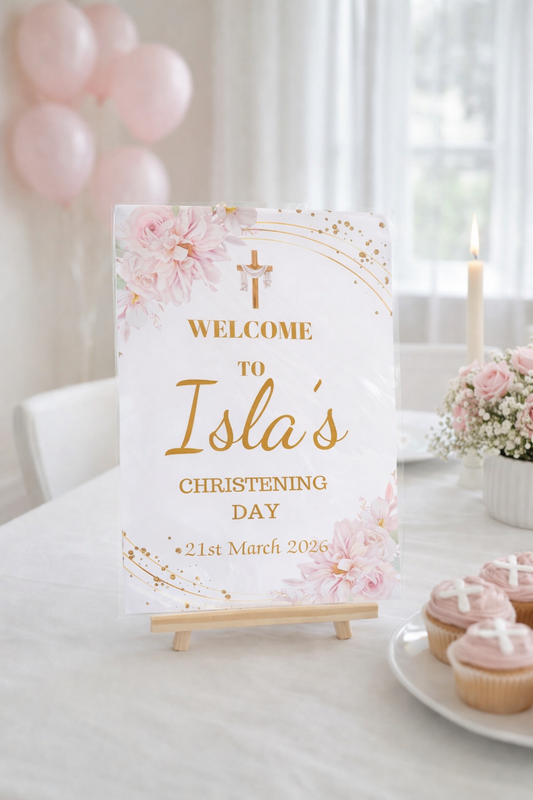 Pink Floral Personalised Party Welcome Sign - A3 & A4