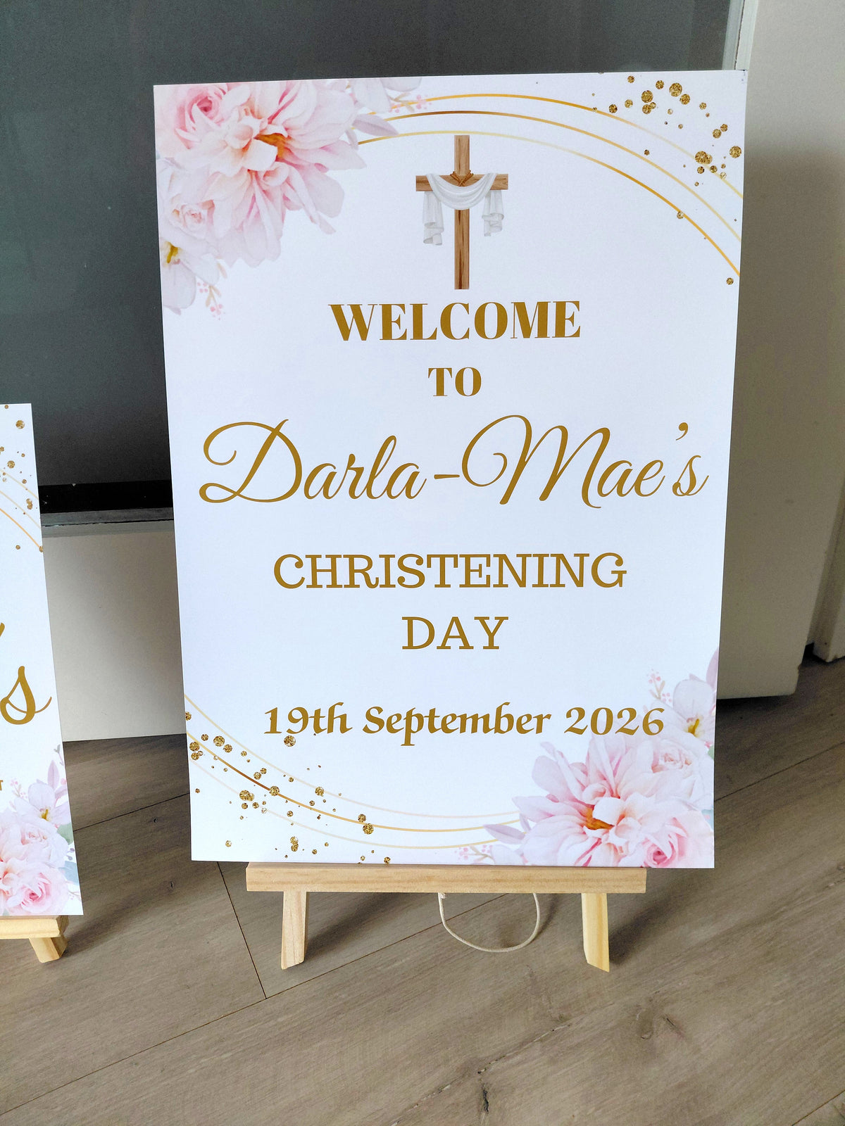 Pink Floral Personalised Party Welcome Sign - A3 & A4
