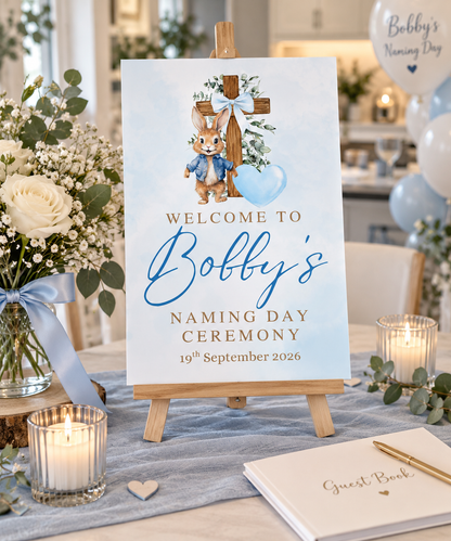 Boys Christening & Naming Day Personalised Welcome Sign - A3 & A4