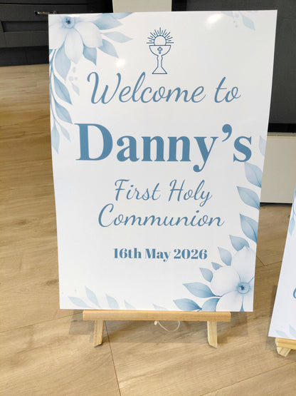 Blue Floral Personalised Party Welcome Sign - A3 & A4