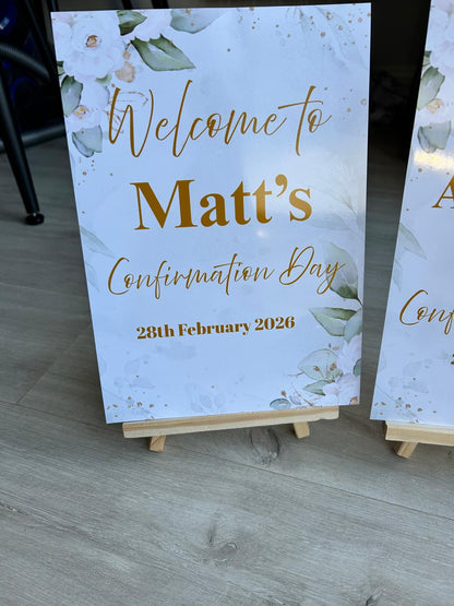 Green Floral Personalised Party Welcome Sign - A3 & A4