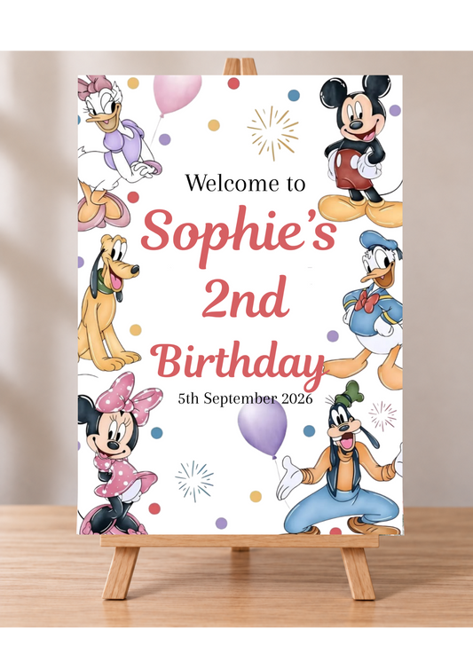 Personalised Classic Cartoon Friends Birthday Welcome Sign - A3 & A4