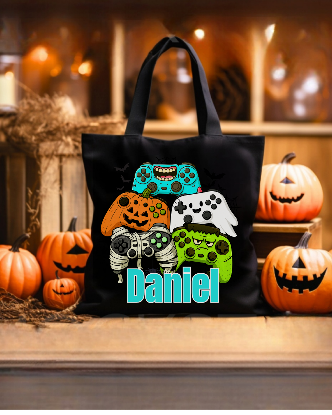 Personalised Gamer Halloween Trick or Treat Bag | Kids Cotton Tote