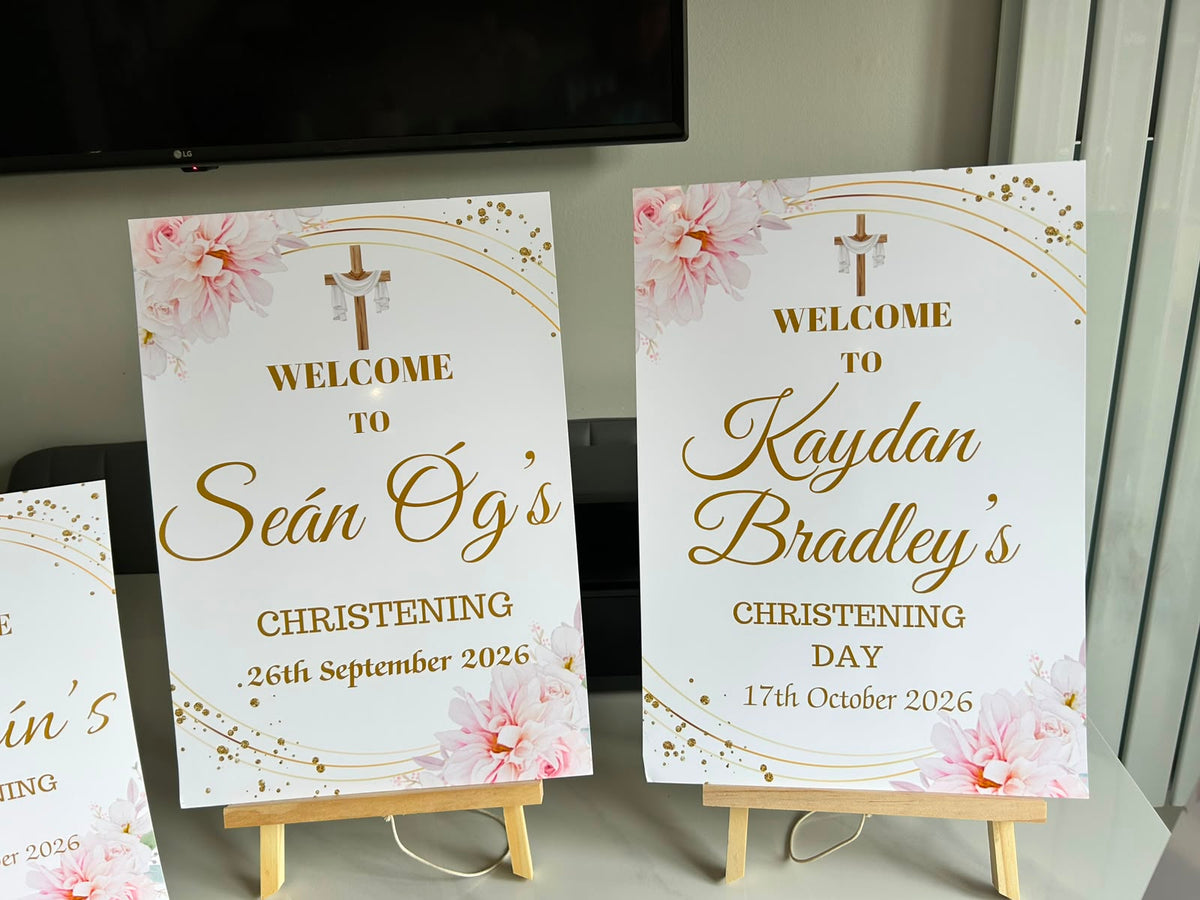 Pink Floral Personalised Party Welcome Sign - A3 & A4