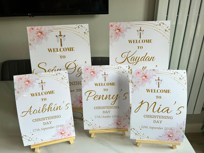 Pink Floral Personalised Party Welcome Sign - A3 & A4