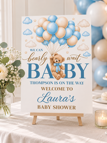 Personalised Baby Shower Welcome Sign – Teddy Bear & Balloons