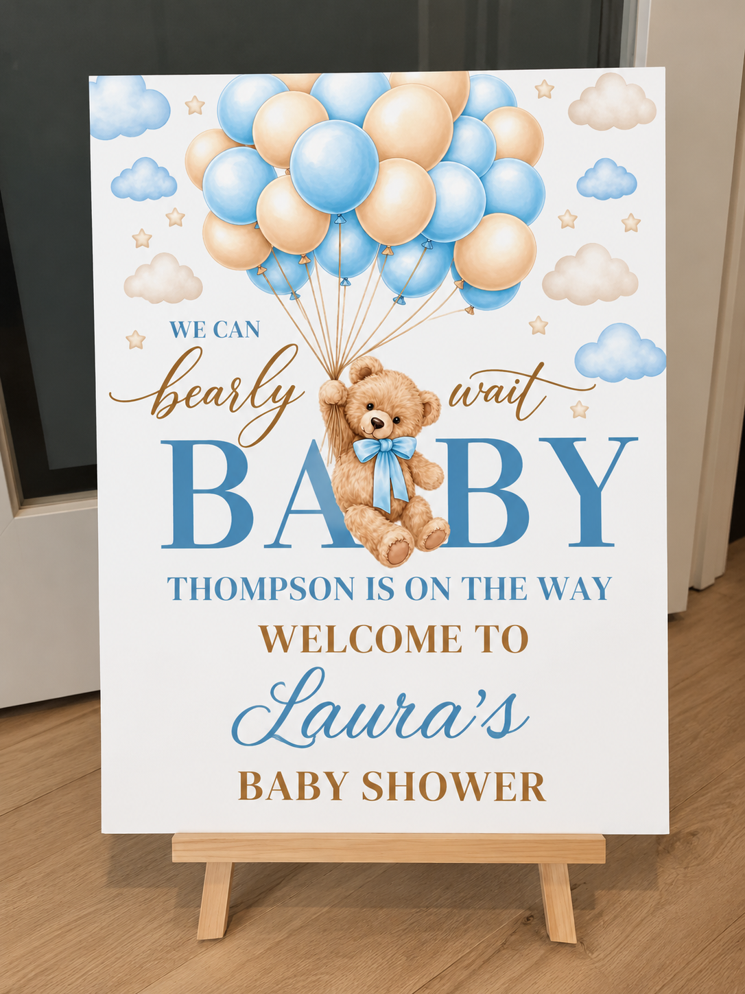 Personalised Baby Shower Welcome Sign – Teddy Bear & Balloons