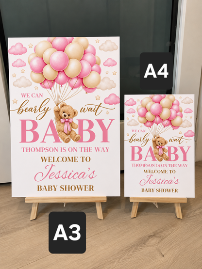 Personalised Baby Shower Welcome Sign – Teddy Bear & Balloons