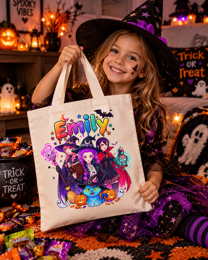 Personalised Halloween Witch Trick or Treat Tote Bag