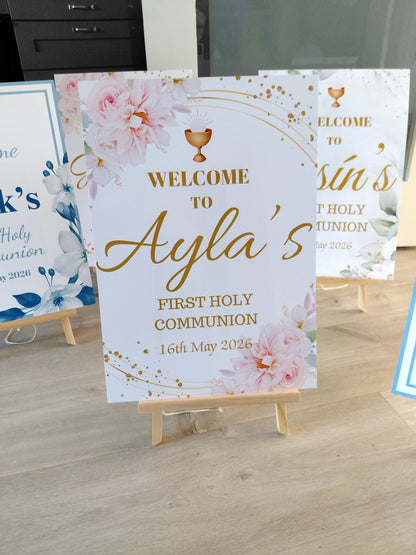 Pink Floral Personalised Party Welcome Sign - A3 & A4
