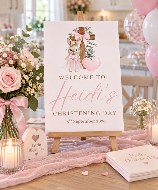 Girls Christening & Naming Day Personalised Welcome Sign - A3 & A4