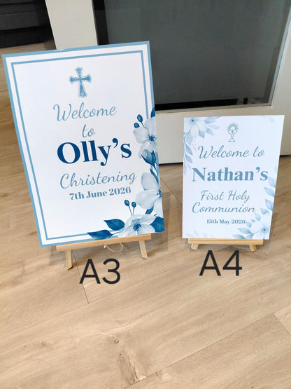Navy Floral Personalised Party Welcome Sign - A3 & A4