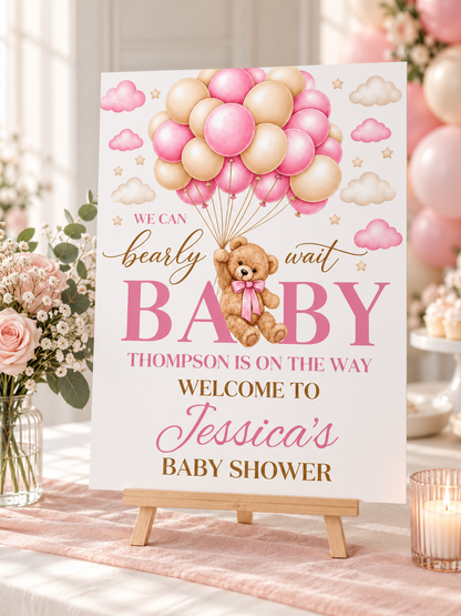Personalised Baby Shower Welcome Sign – Teddy Bear & Balloons
