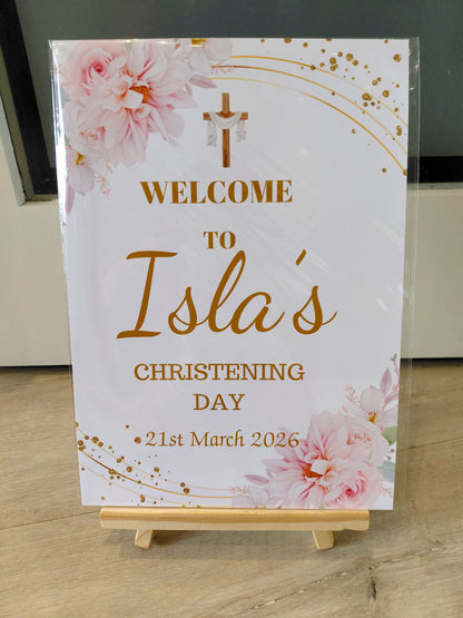 Pink Floral Personalised Party Welcome Sign - A3 & A4