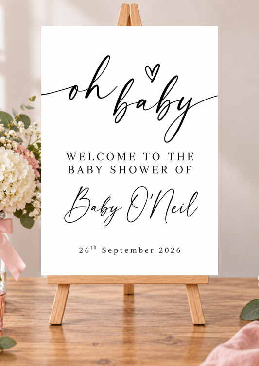 Personalised Baby Shower Welcome Sign - Oh Baby - A3 & A4