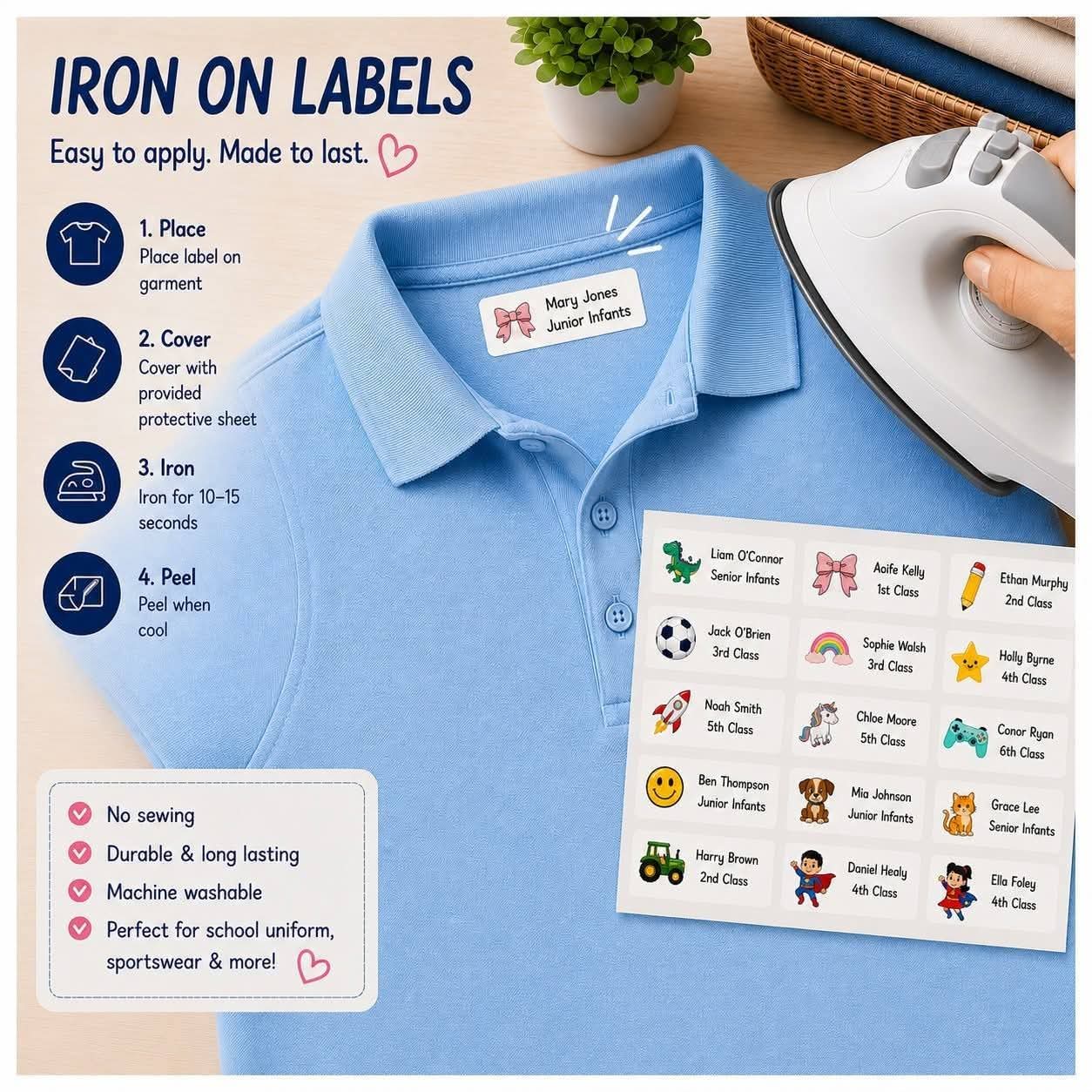 Personalised Iron-On School Clothing Labels