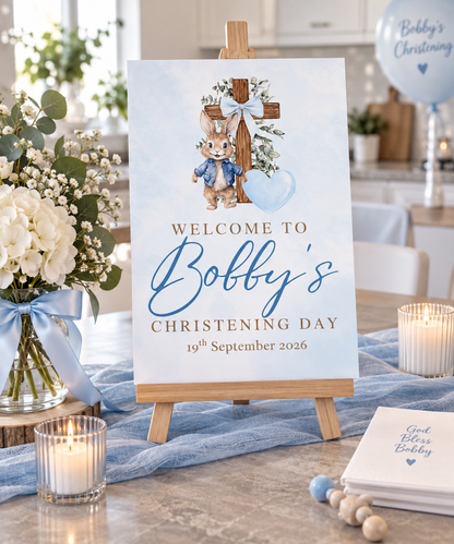 Boys Christening & Naming Day Personalised Welcome Sign - A3 & A4