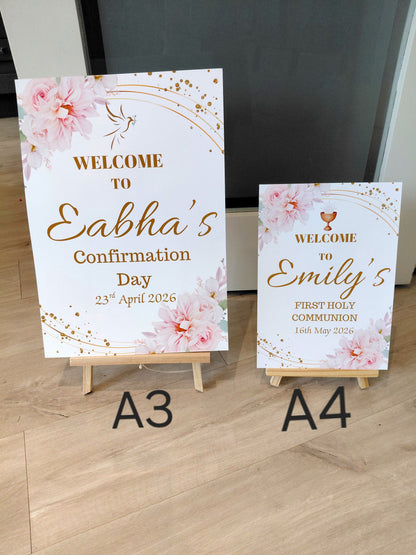 Pink Floral Personalised Party Welcome Sign - A3 & A4