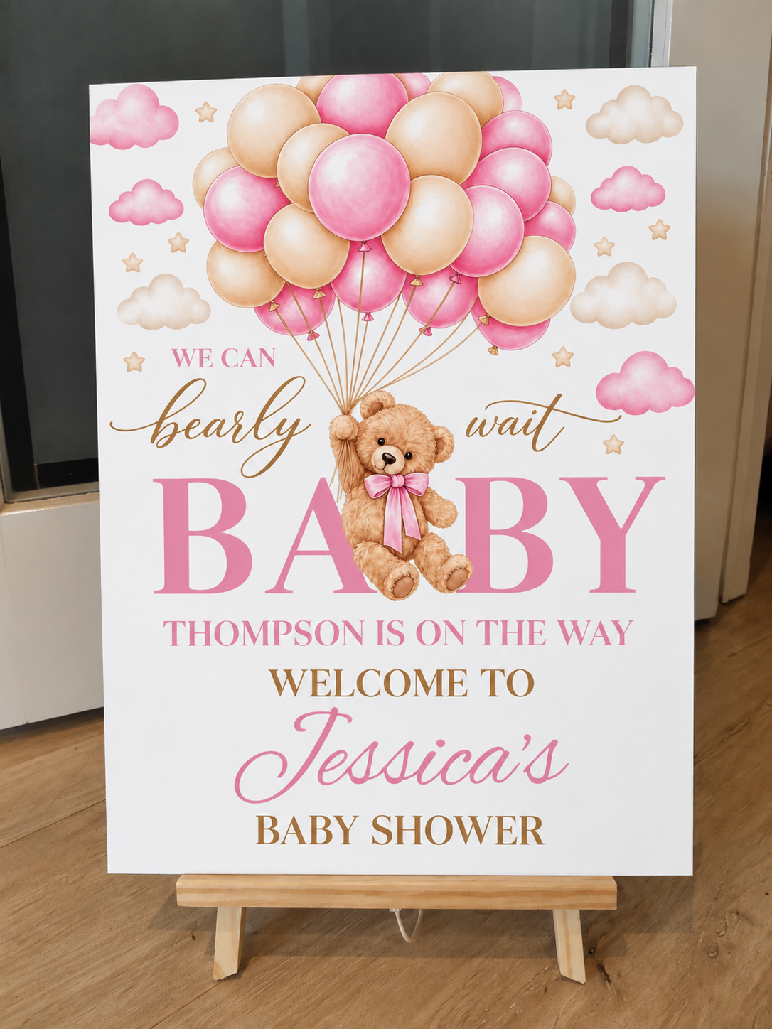 Personalised Baby Shower Welcome Sign – Teddy Bear & Balloons