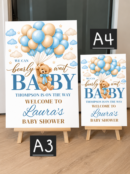 Personalised Baby Shower Welcome Sign – Teddy Bear & Balloons