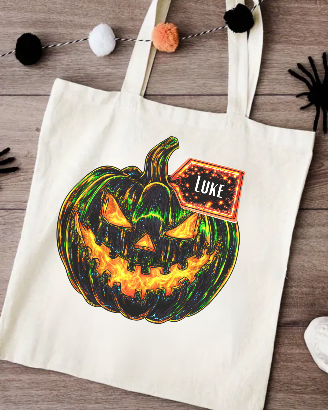 Personalised Spooky Pumpkin Halloween Trick or Treat Bag | Kids Cotton Tote