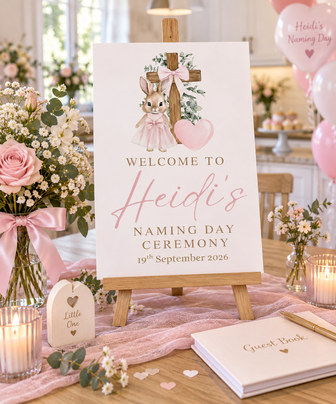 Girls Christening & Naming Day Personalised Welcome Sign - A3 & A4