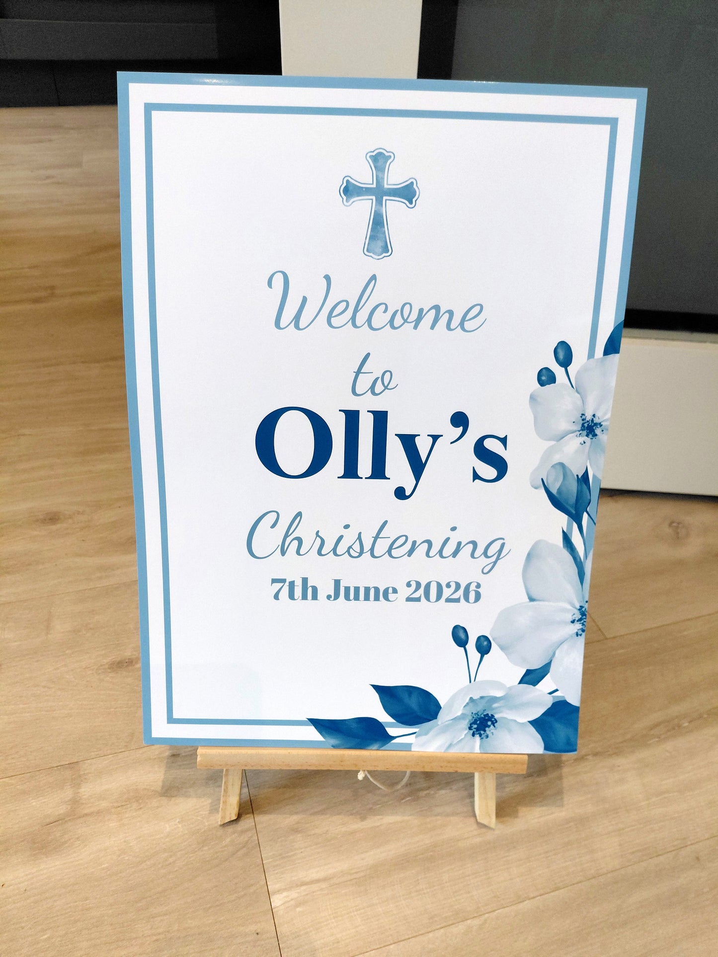 Navy Floral Personalised Party Welcome Sign - A3 & A4