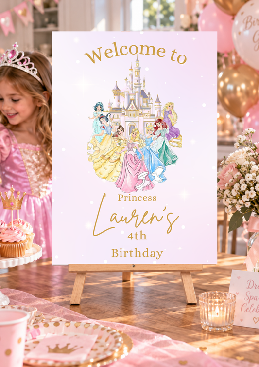 Personalised Princess Birthday Welcome Sign - A3 & A4