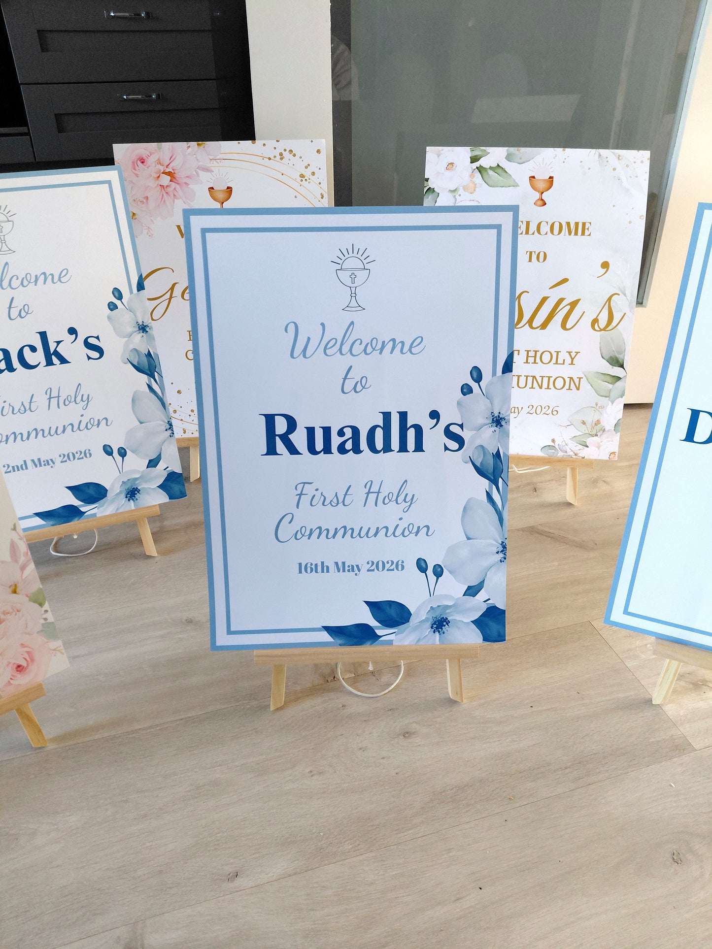 Navy Floral Personalised Party Welcome Sign - A3 & A4