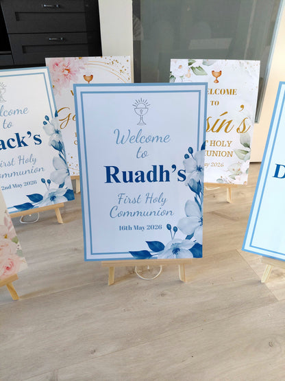 Navy Floral Personalised Party Welcome Sign - A3 & A4