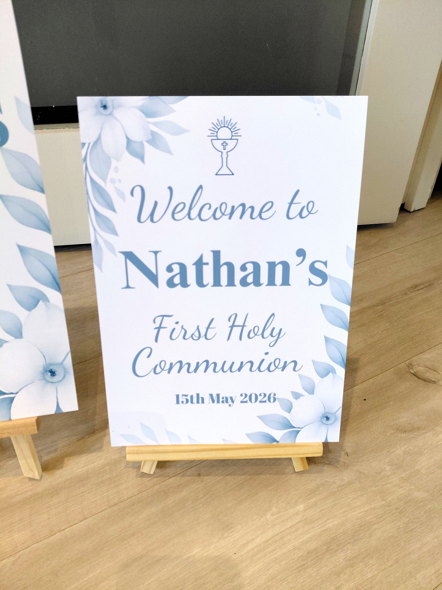 Blue Floral Personalised Party Welcome Sign - A3 & A4