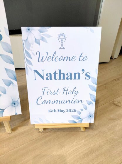 Blue Floral Personalised Party Welcome Sign - A3 & A4