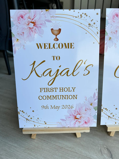 Pink Floral Personalised Party Welcome Sign - A3 & A4