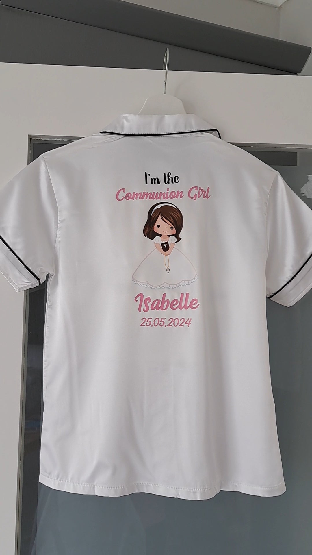 Girls Satin Communion Pjs- Girl Clipart Design