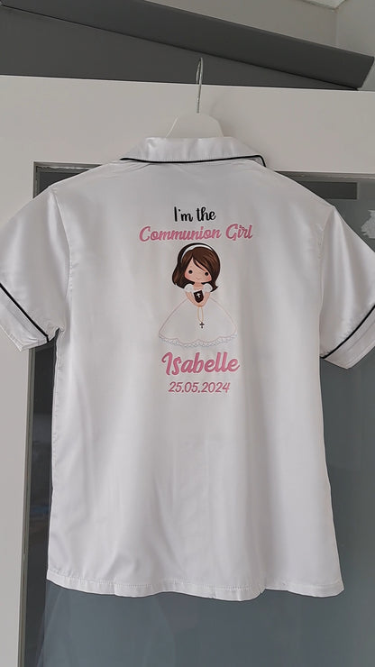 Girls Satin Communion Pjs- Girl Clipart Design