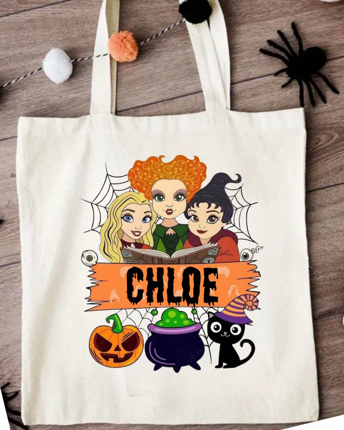 Personalised Halloween witches trick or treat tote bag
