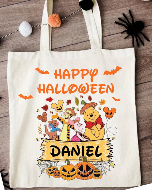 Personalised woodland friends Halloween trick or treat tote bag